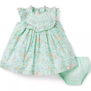 Janie and Jack Sea Green Floral BABY FLORAL CROCHET TRIM DRESS & HEADBAND NWT